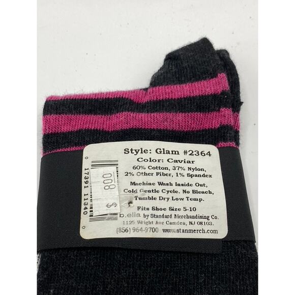 B.ELLA Women's Black Caviar Knit Cotton-Blend Striped Glam Crew Socks SZ OS - Picture 6 of 8